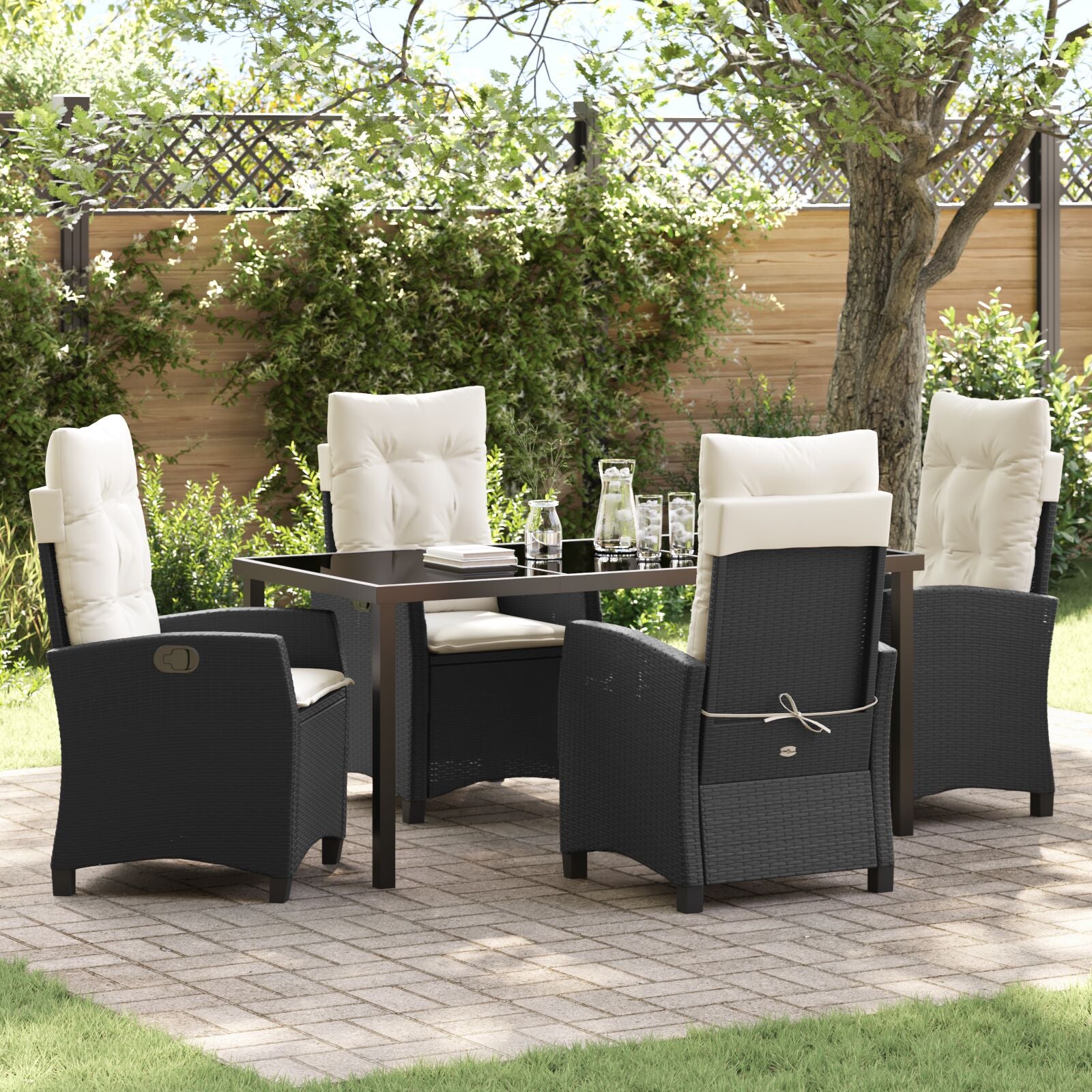 5-Delige Tuin Eetset Met Kussens Zwart Poly Rattan