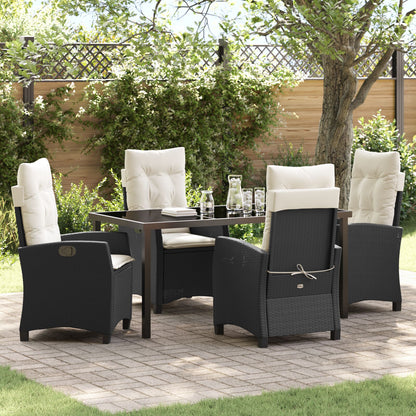 5-Delige Tuin Eetset Met Kussens Zwart Poly Rattan