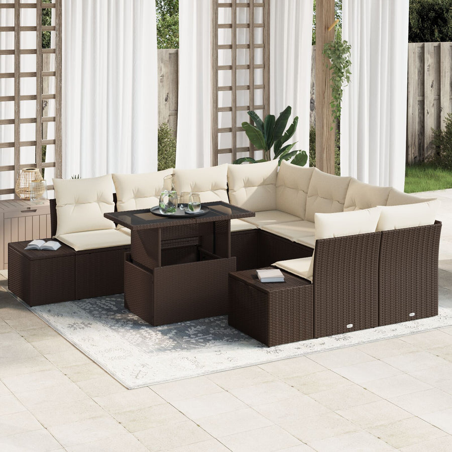 9-Delige Tuinsofa Set Bruin Rattan Met Opslag Rechthoekig