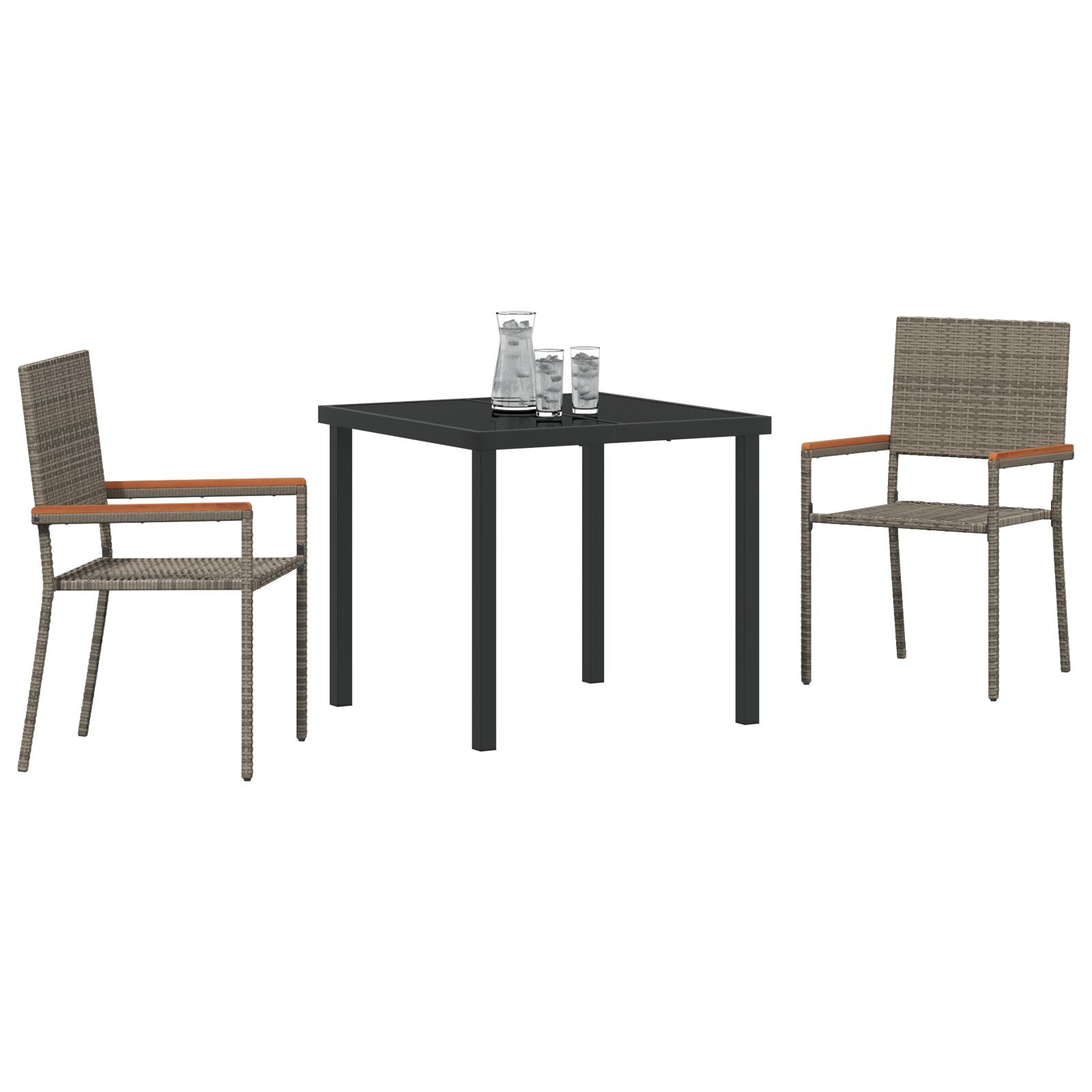 3-Delige Tuin Eetset Grijs Poly Rattan