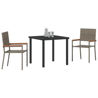 3-Delige Tuin Eetset Grijs Poly Rattan