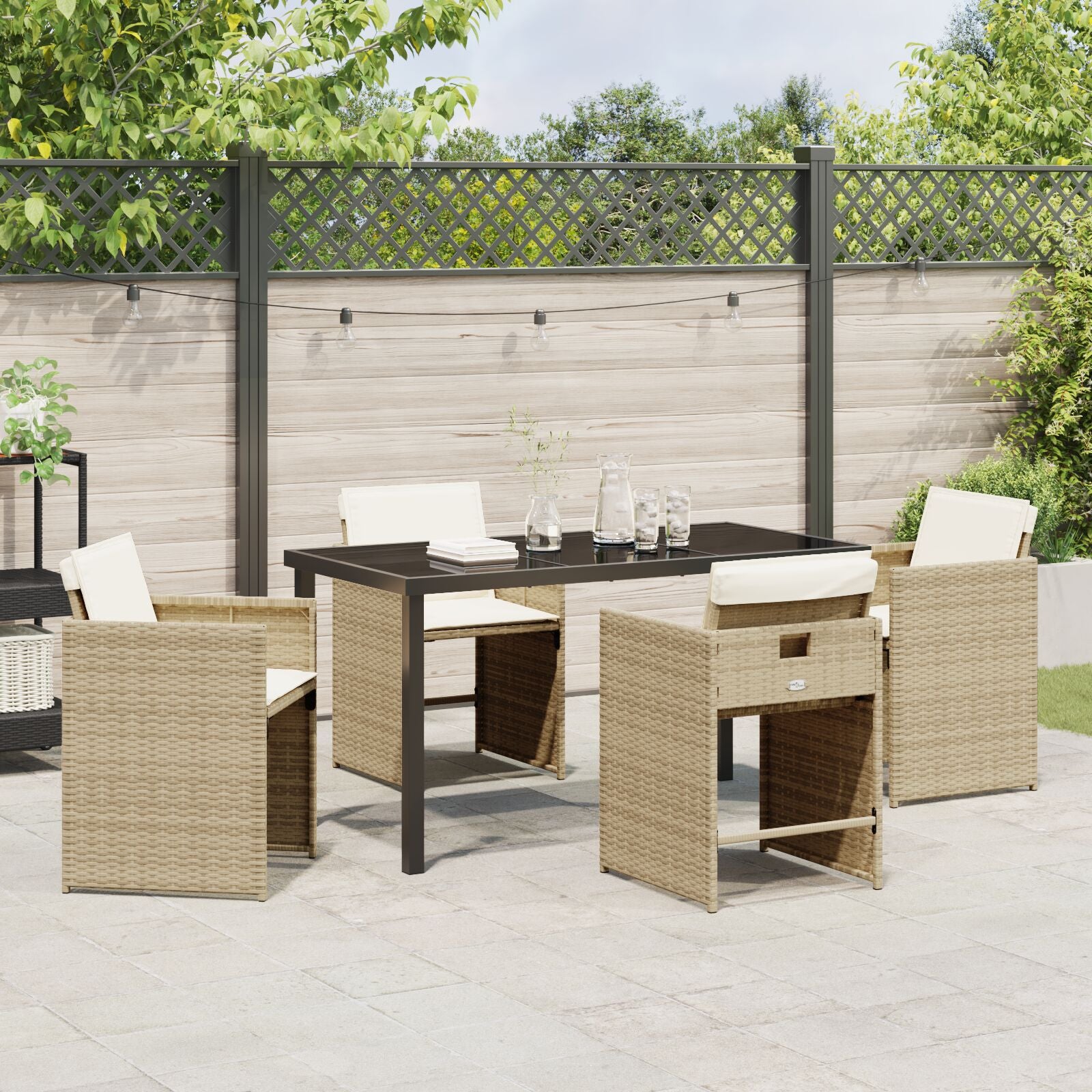 5-Delig Tuin Eet Set Met Kussens Beige Poly Rattan