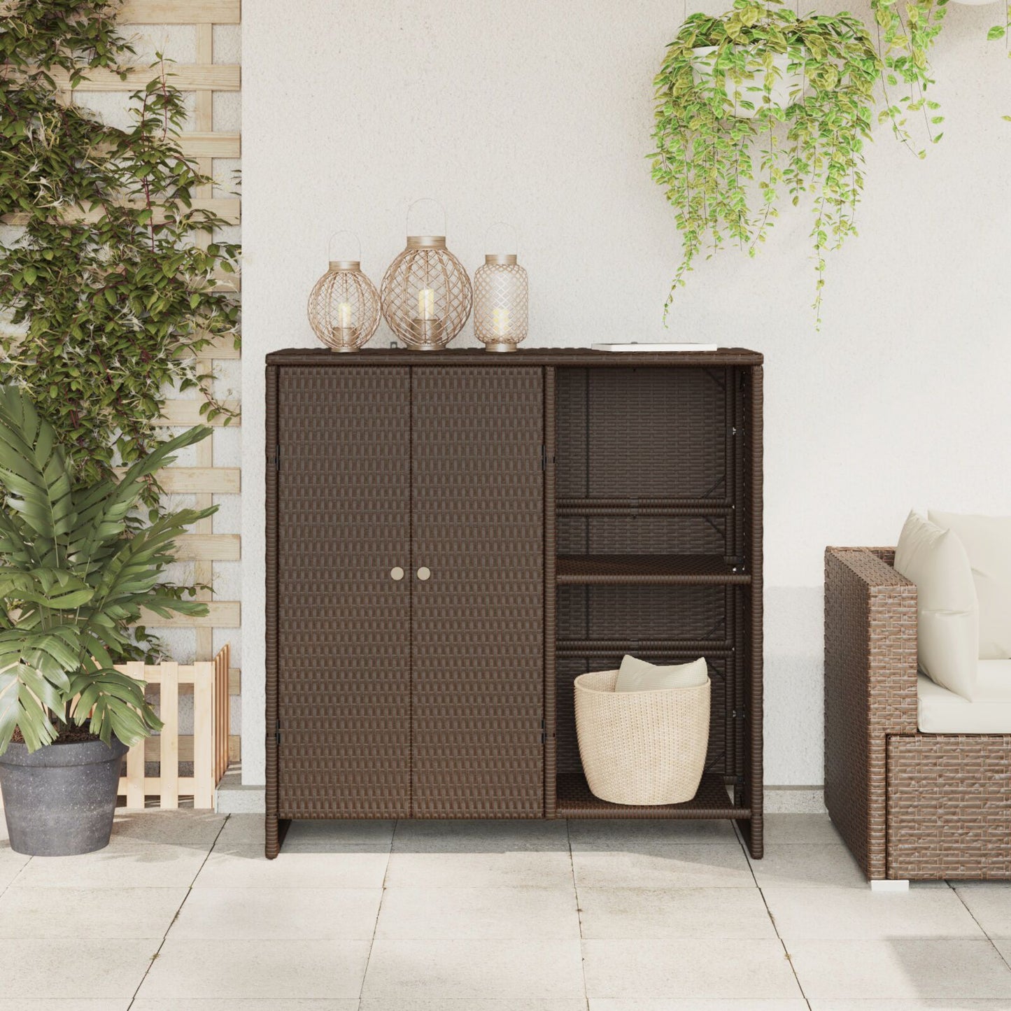 Opbergkast 100X36X102 Cm Rattan Bruin