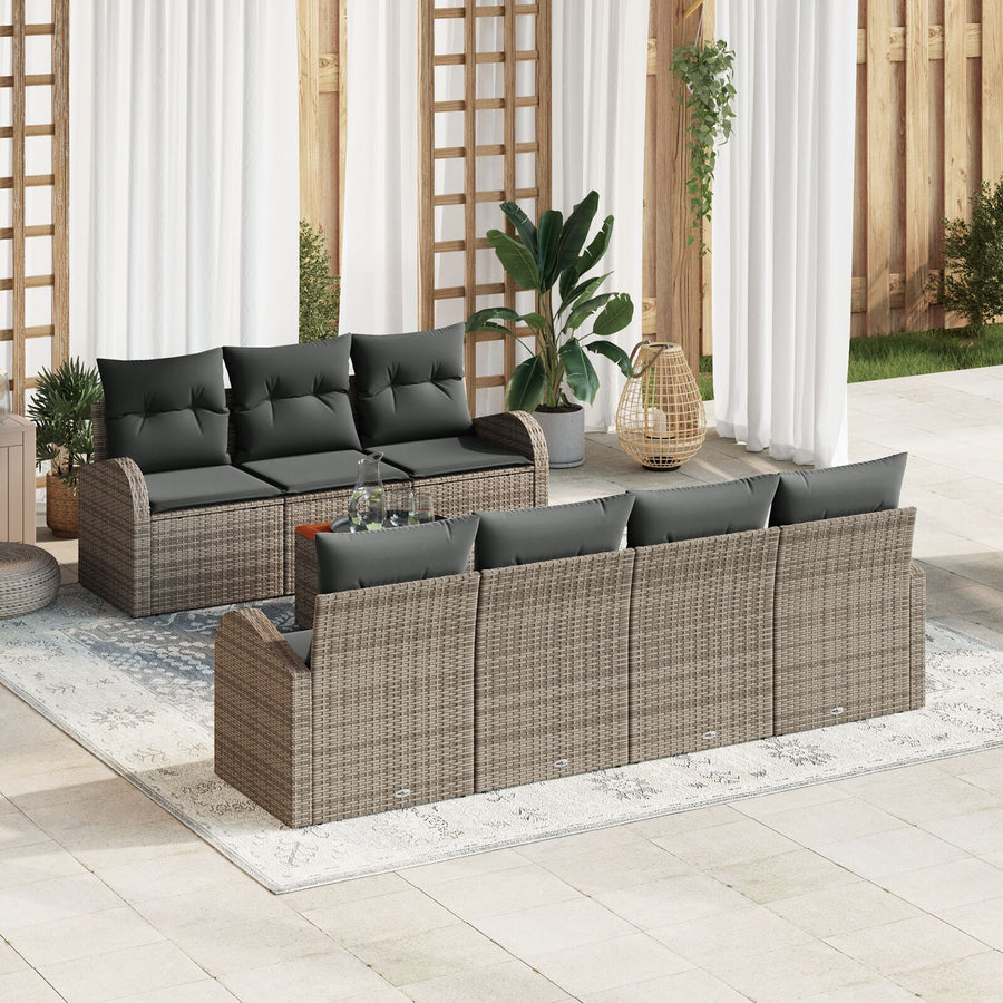 8-Delig Tuinbankstel Met Kussens Grijs Poly Rattan Acacia