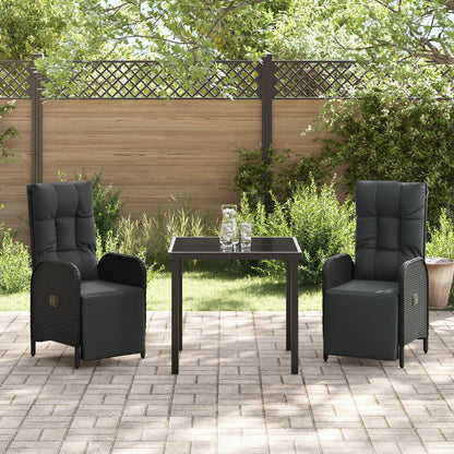 3-Delige Tuin Eettafel Set Met Kussens Zwart Poly Rattan