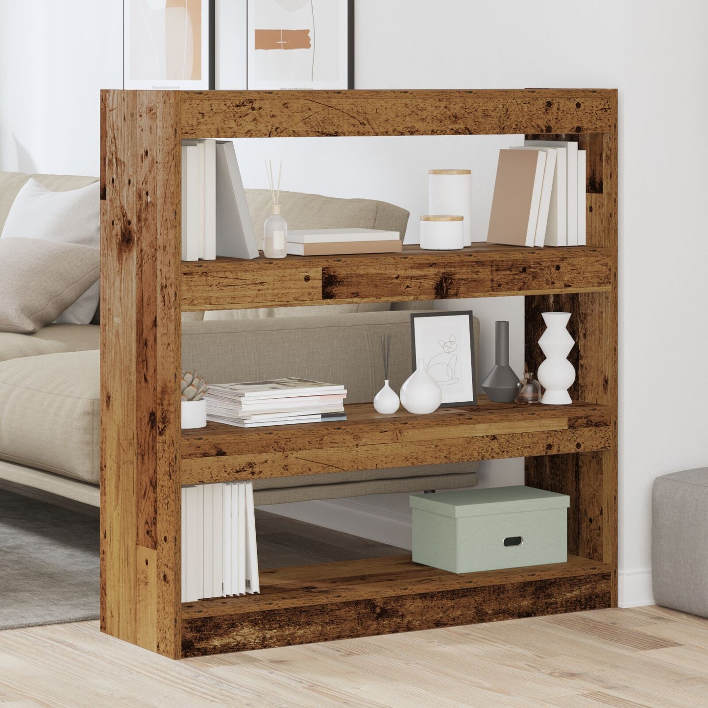 Boekenkast/Room Divider - Rustiek Hout - 100X30X103Cm - Geengineerd Hout