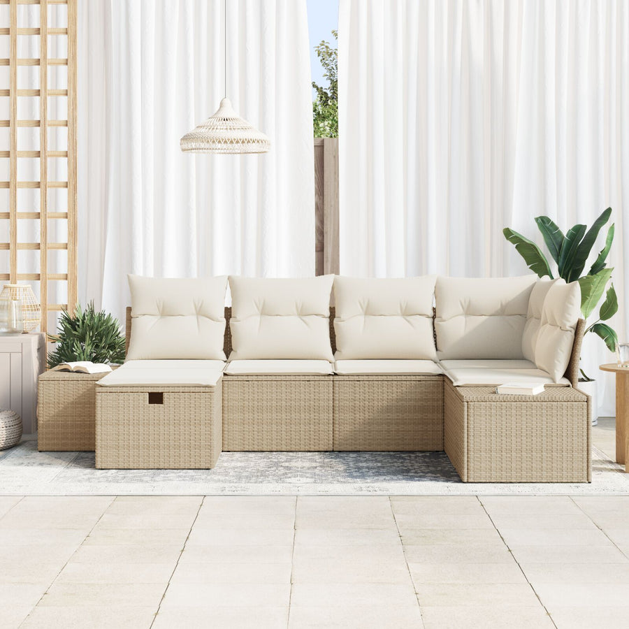 6-Delige Tuinsofa Set Met Kussens Beige Poly Rattan