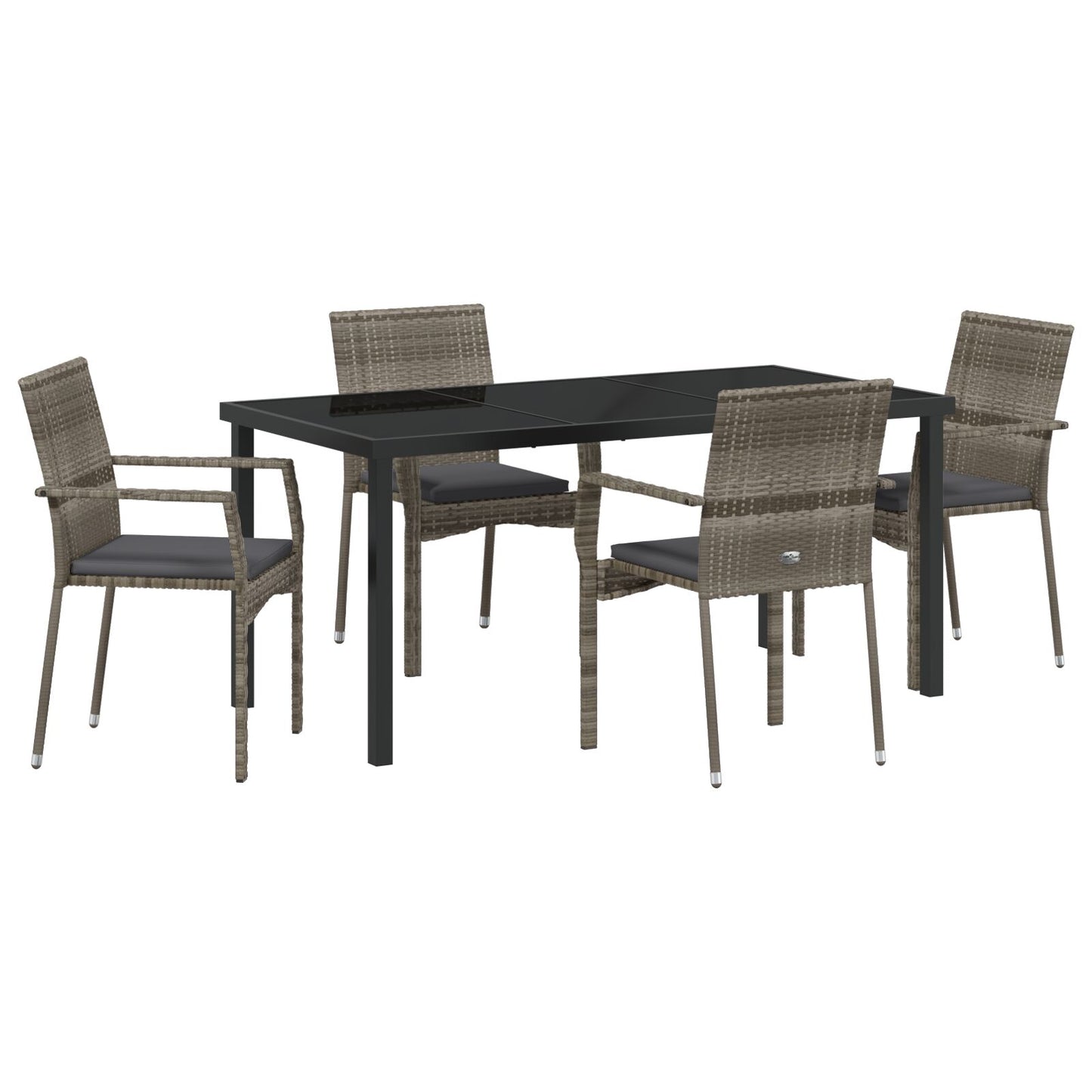 5-Delige Tuinset Met Kussens Grijs Poly Rattan