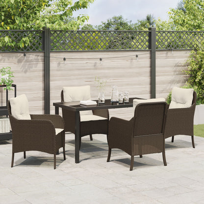 5-Delige Tuin Eetset Met Kussens Bruine Poly Rattan