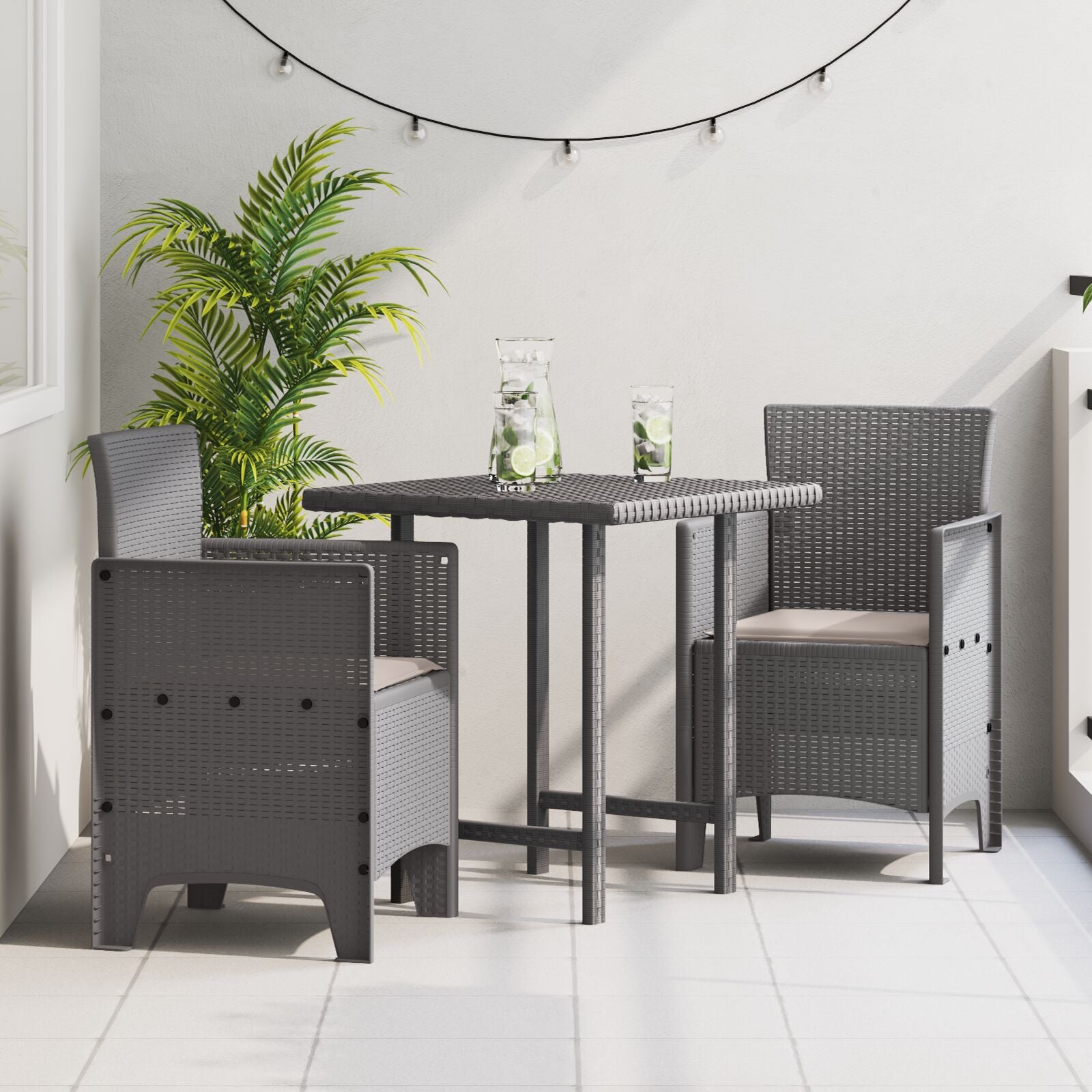 Tuinstoel Set Van 2 Poly Rattan En Staal Standaard Taupe Lichtgrijs