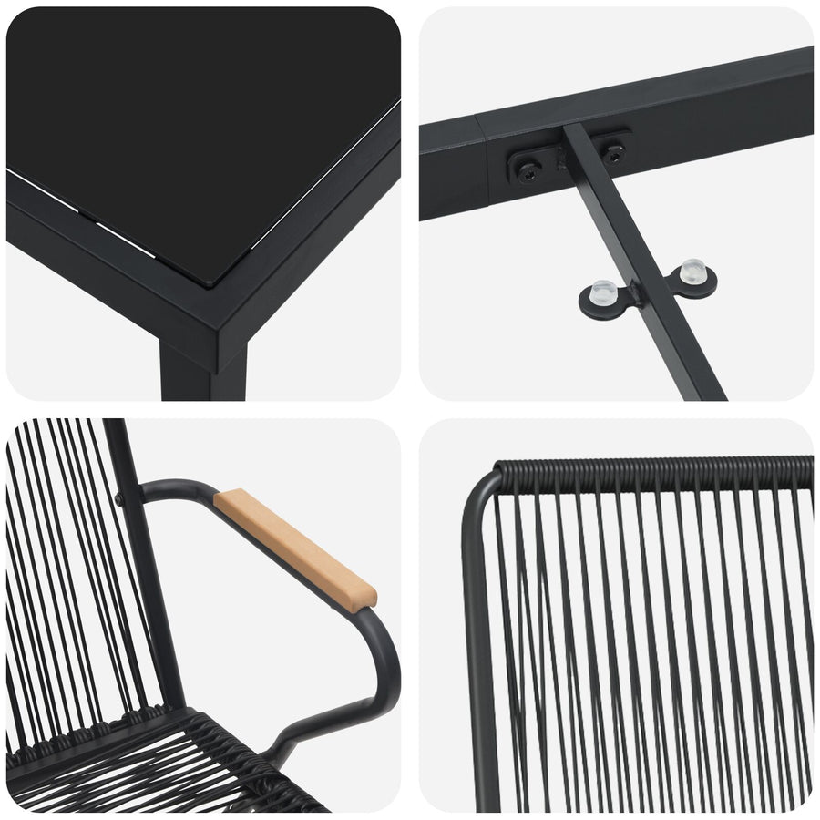 5-Delige Tuin Eetset Zwart Pvc Rattan