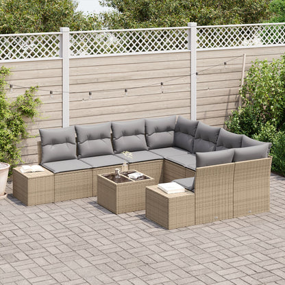 9-Delige Tuin Sofa Set Met Kussens Beige Poly Rattan