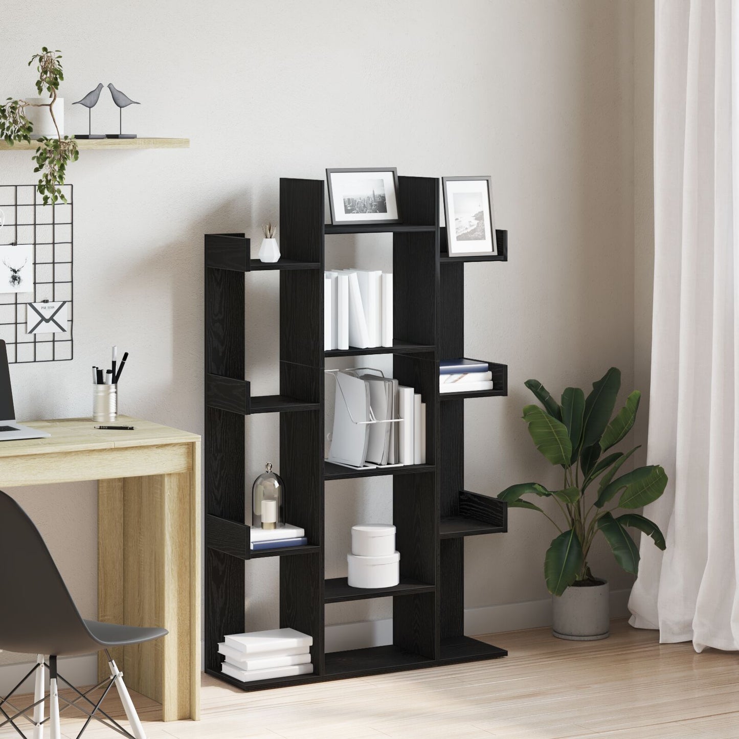 Boekenkast Zwart Eiken 86X25,5X140 Cm Bewerkt Hout