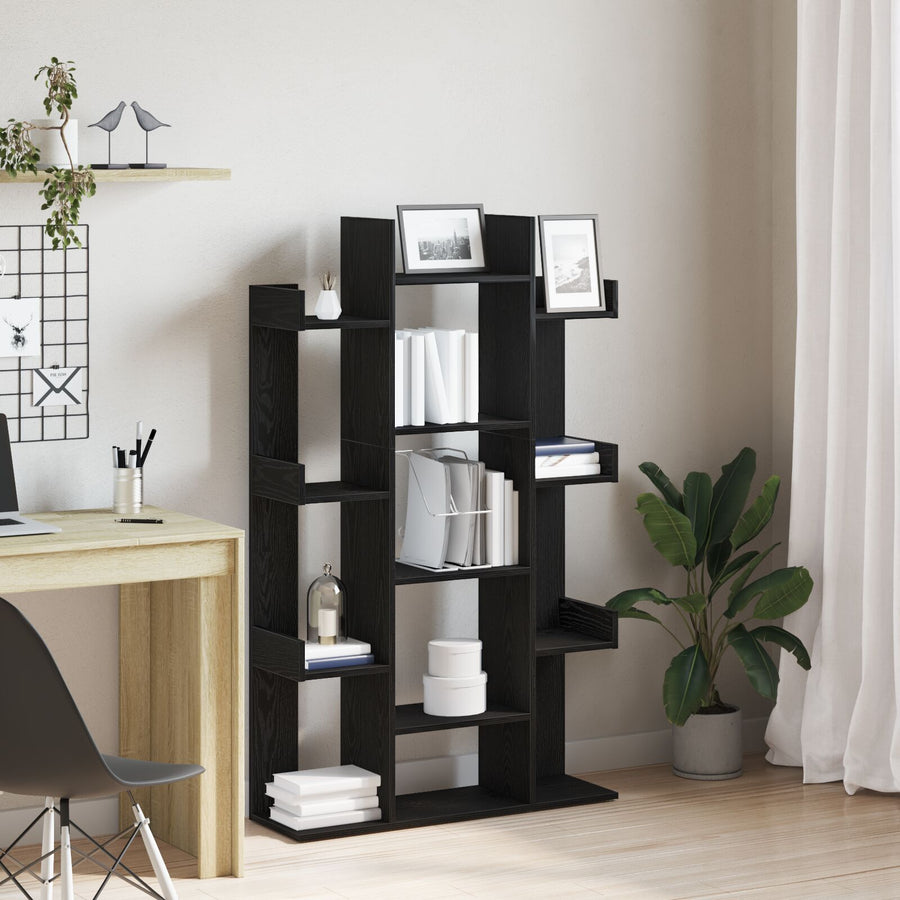 Boekenkast Zwart Eiken 86X25,5X140 Cm Bewerkt Hout