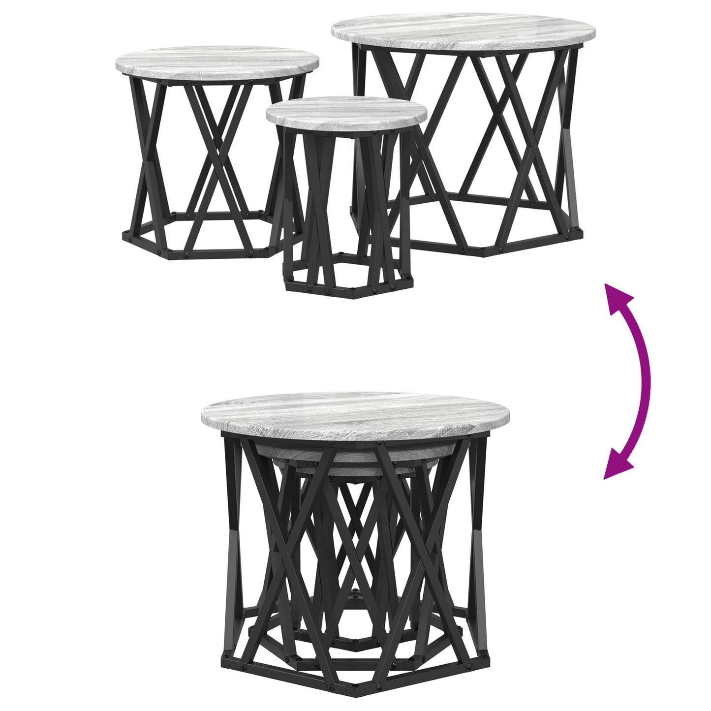 Nesting Bijzettafels 3 Pcs Bewerkt Hout Grijze sonoma