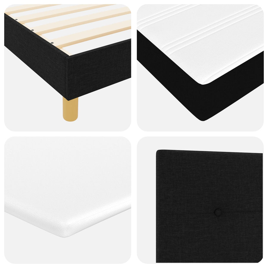 Boxspringbed Met Matras Stof Zwart 140 x 200 cm Knop tufted