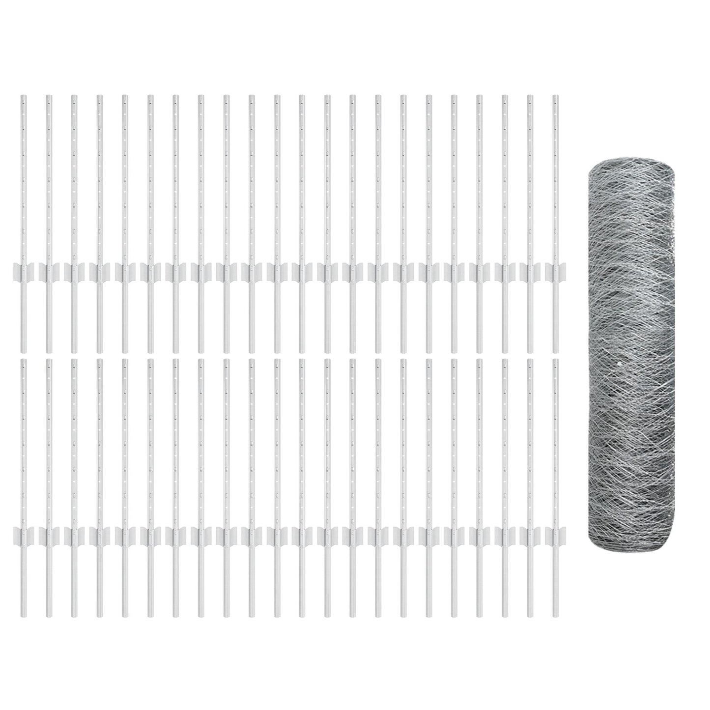 Fence Posts 11 Pcs U-Channel 60 Cm Gegalvaniseerd Staal,  Hexagonale Omheining 0.6X100 M Gegalvaniseerd Staal