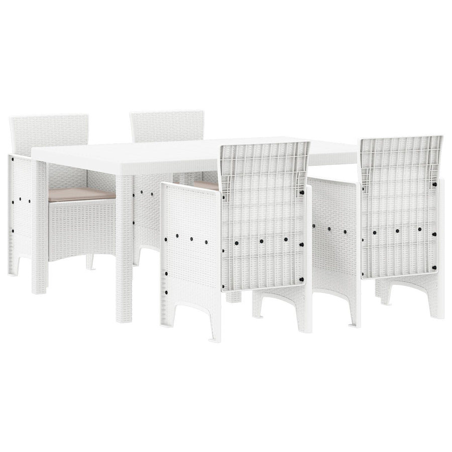 5-Delige Tuindinerset Met Kussens Wit Poly Rattan
