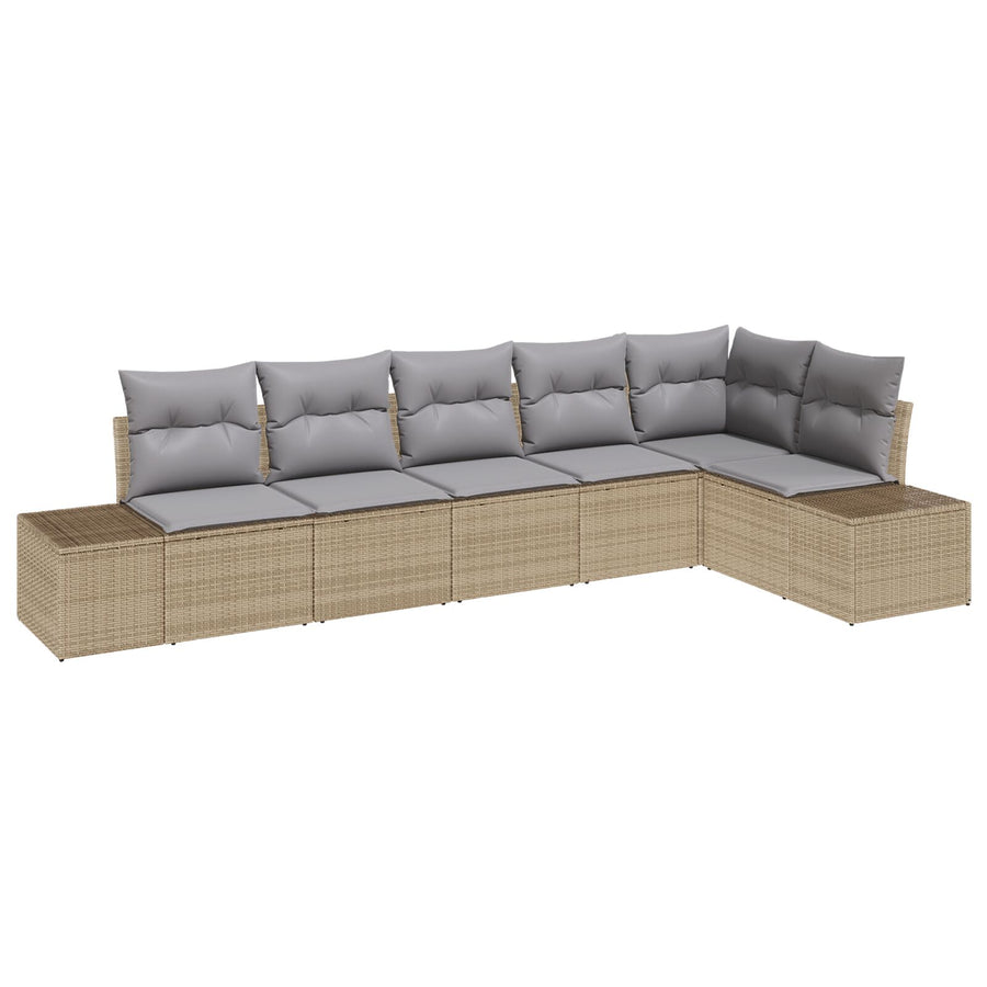 6-Delige Tuin Sofa Set Met Kussens Poly Rattan Beige en grijs zonder tafel