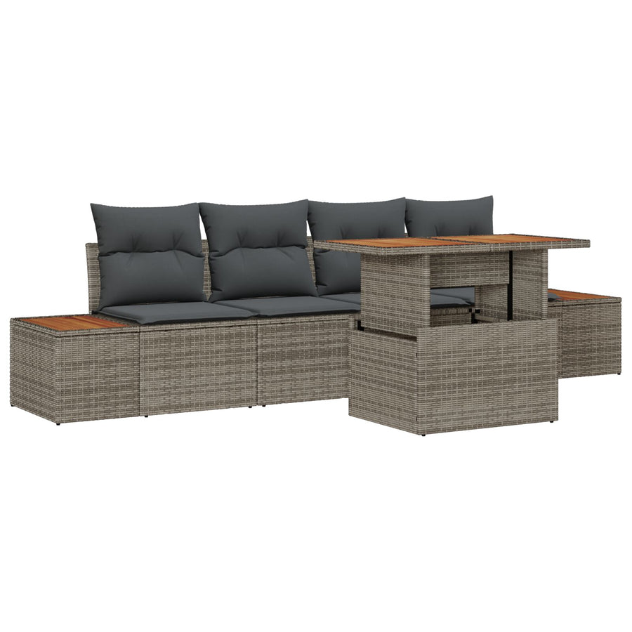 Tuin Sofa Set Set Van 5 Grijs Rattan Tuin Sofa Rechthoekig