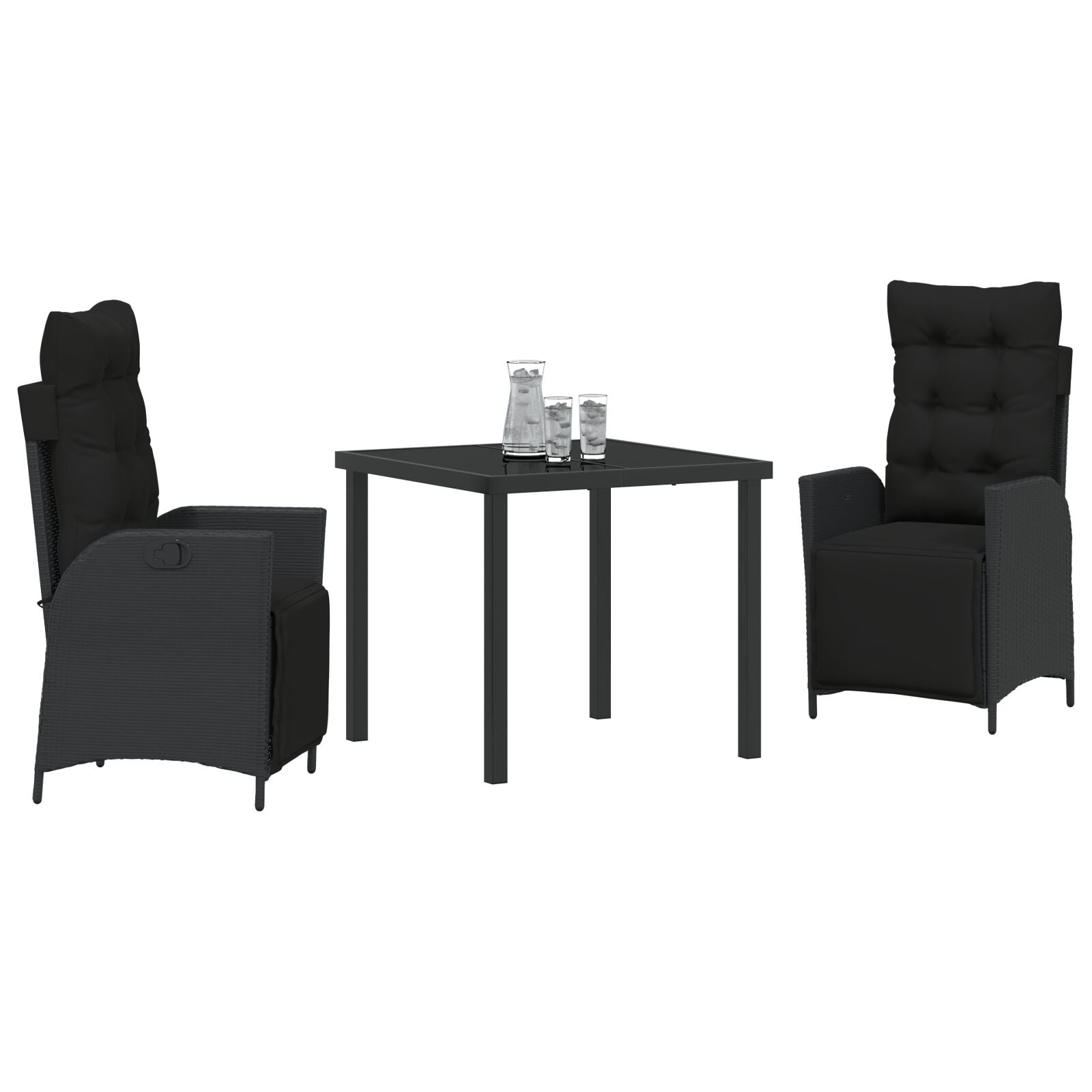 3 Delige Tuin Eetset Zwart Poly Rattan