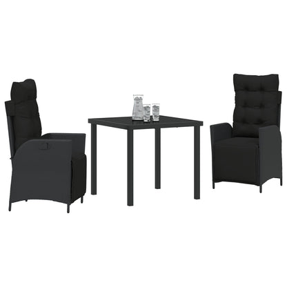 3 Delige Tuin Eetset Zwart Poly Rattan