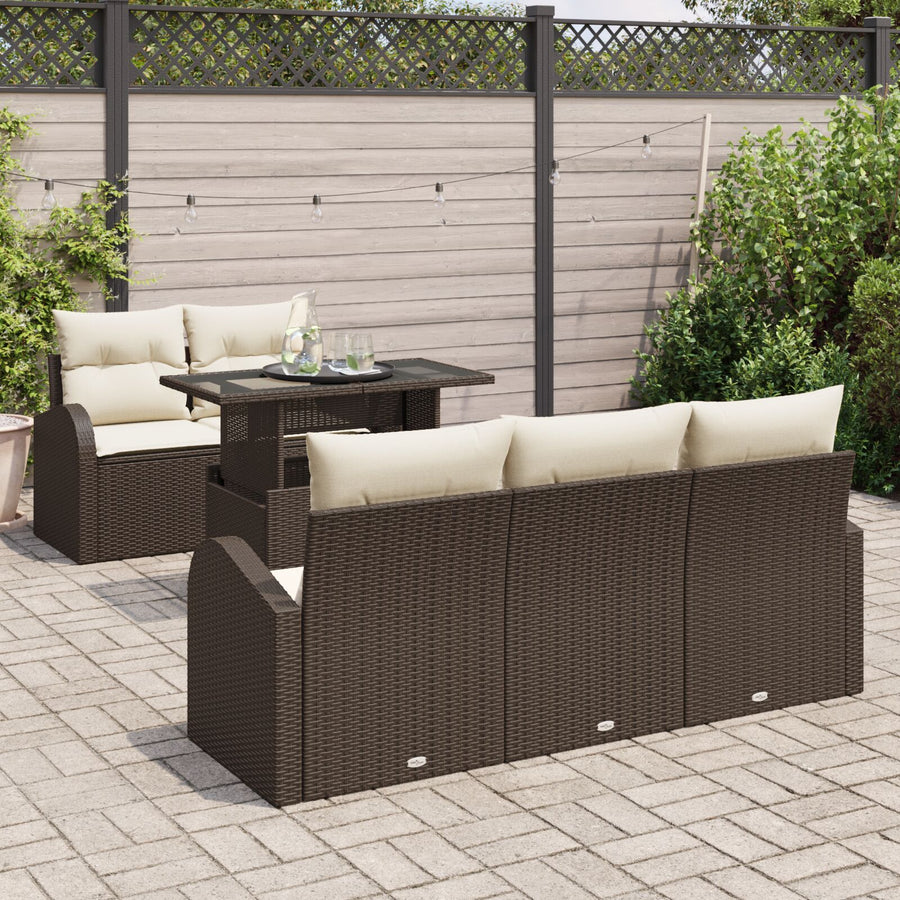 6-Delige Tuinbank Set Met Kussens Bruin Poly Rattan