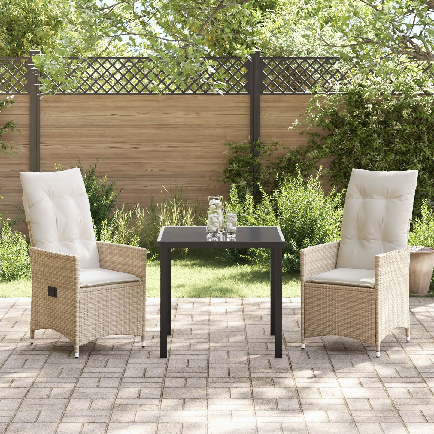 3-Delige Tuinset Met Kussens Beige Poly Rattan