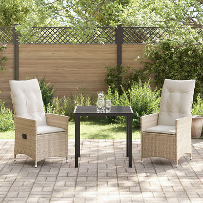 3-Delige Tuinset Met Kussens Beige Poly Rattan