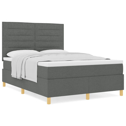 Boxspring Bed Met Matras Donkergrijs 140X190 Cm Stof Blauw