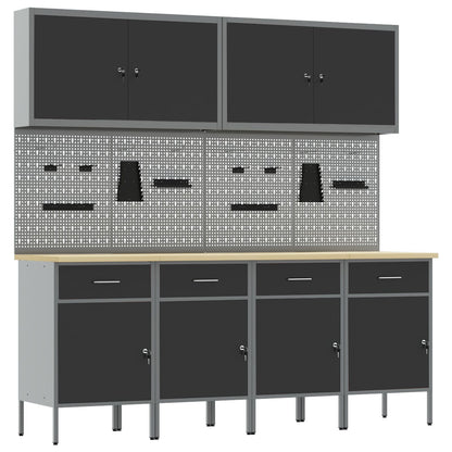 10-Delige Werkcabinet En Pegboard Set Mdf En Metaal 4x (84 cm) Zwart 4x kast + 4x pegboard + 2x gereedschapskast