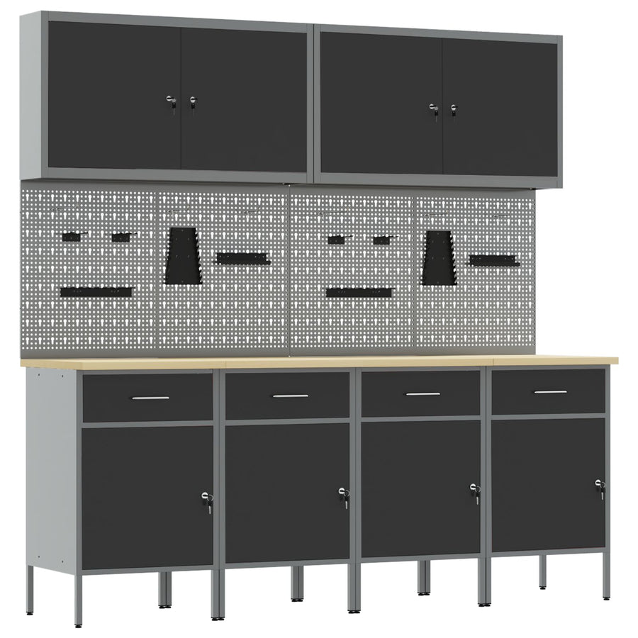 10-Delige Werkcabinet En Pegboard Set Mdf En Metaal 4x (84 cm) Zwart 4x kast + 4x pegboard + 2x gereedschapskast