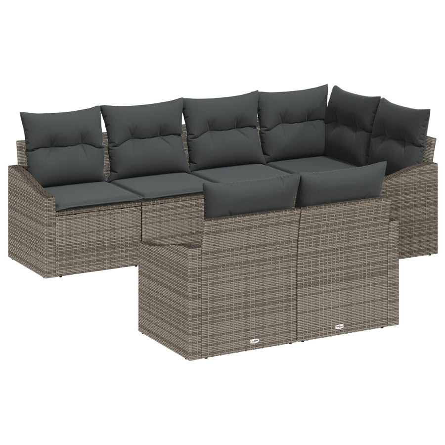 7-Delige Tuin Eetset Met Kussens Grijs Poly Rattan