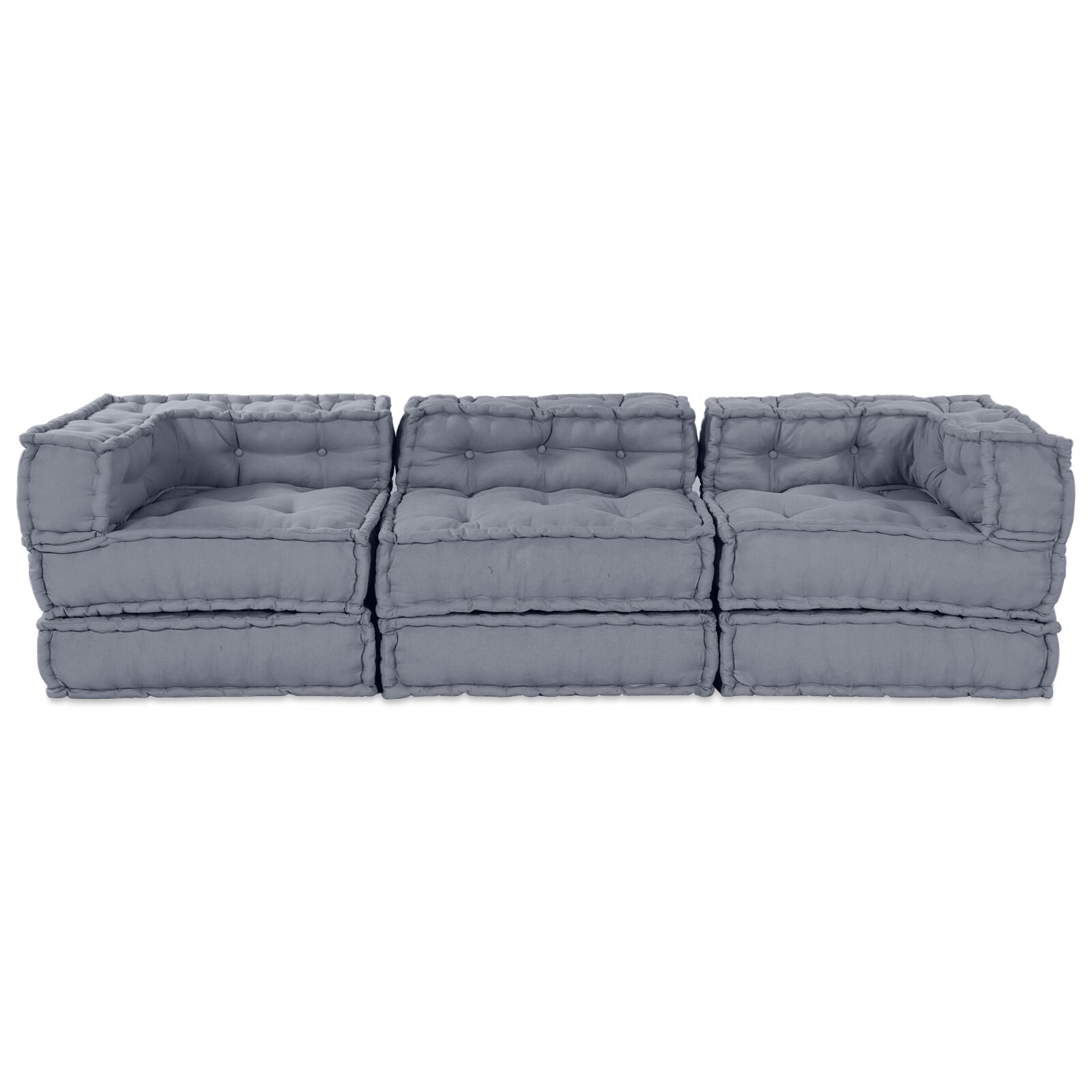 3-Zit Modular Pouffe Sofa Converteerbaar Grijze Stof Grijs 70 x 70 x 54 cm Midden + 2 x Hoek