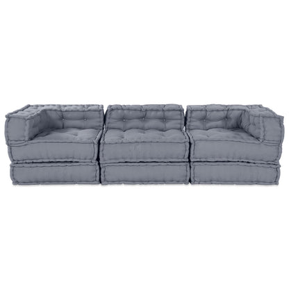 3-Zit Modular Pouffe Sofa Converteerbaar Grijze Stof Grijs 70 x 70 x 54 cm Midden + 2 x Hoek