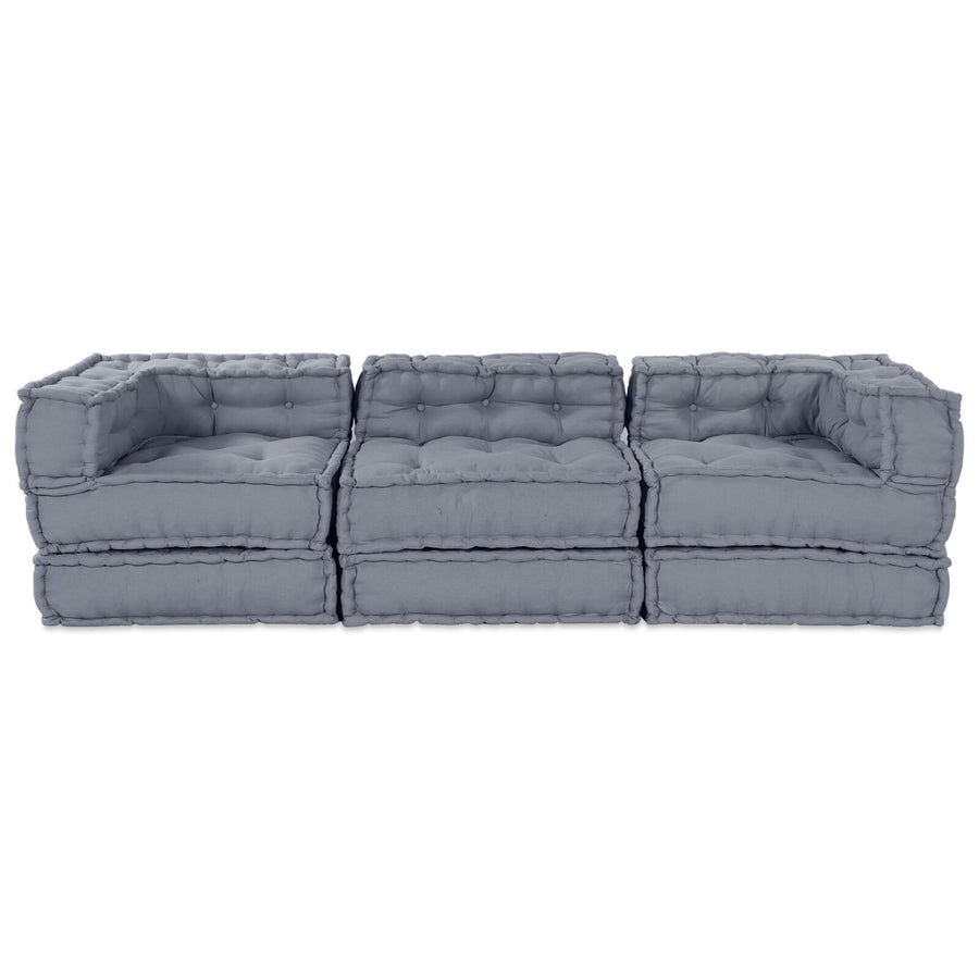3-Zit Modular Pouffe Sofa Converteerbaar Grijze Stof Grijs 70 x 70 x 54 cm Midden + 2 x Hoek