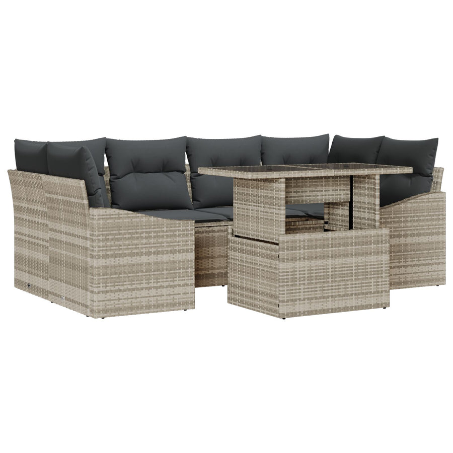 7-Delige Tuin Sofa Set Met Kussens Lichtgrijs Poly Rattan