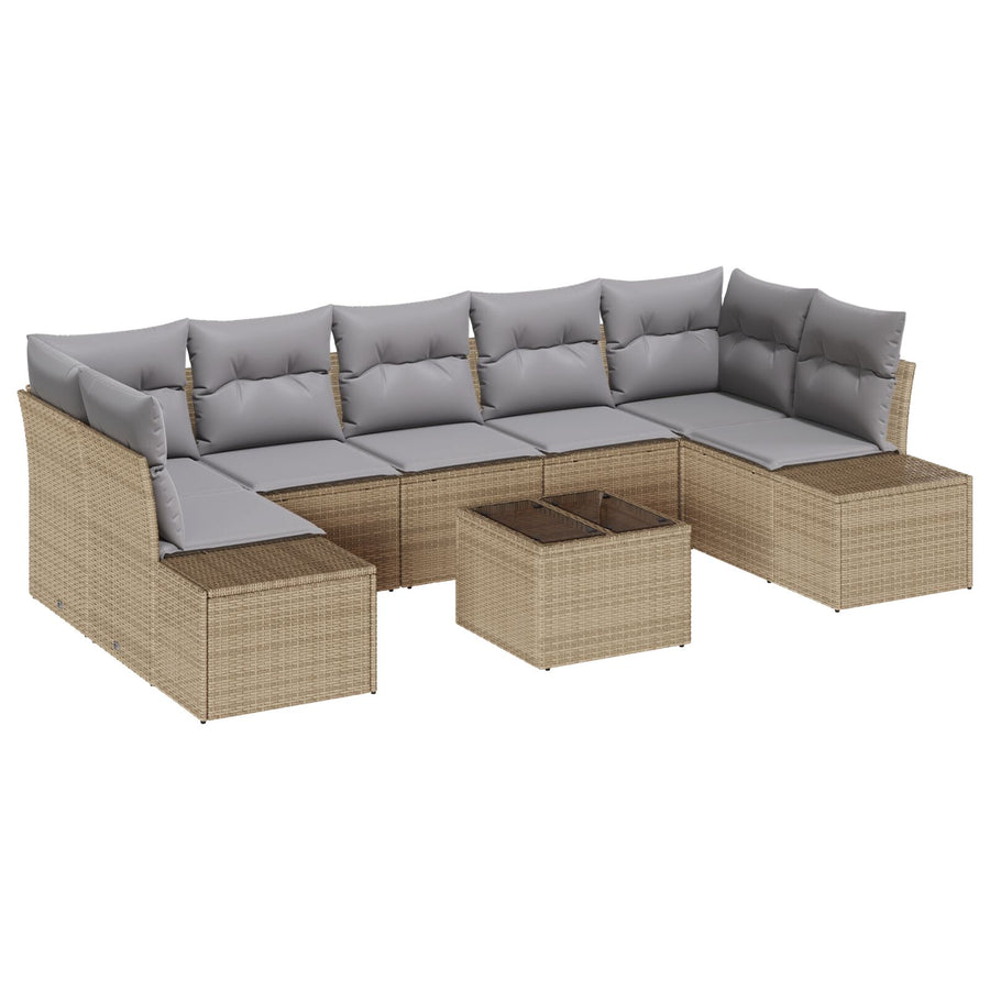 8-Delige Tuinsofa Set Met Kussens Beige Poly Rattan