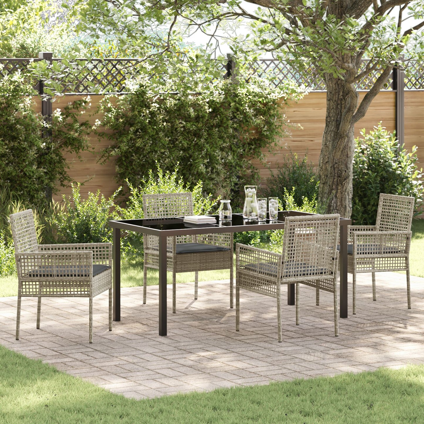 5-Delige Tuindining Set Met Kussens Lichtgrijs Poly Rattan