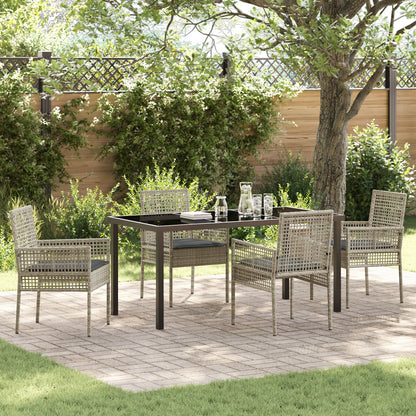 5-Delige Tuindining Set Met Kussens Lichtgrijs Poly Rattan