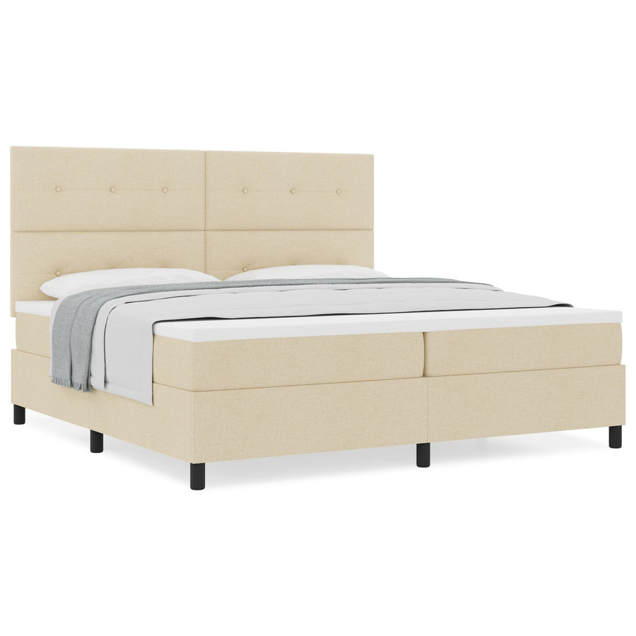 Boxspring Bed Met Matras Stof Crème 200 x 200 cm Knopen gestoffeerd