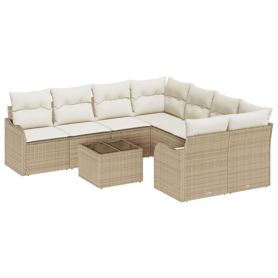 9-delige tuin sofa set met kussens beige poly rattan, vidaXL 2-zits tuin sofa met kussens beige poly rattan