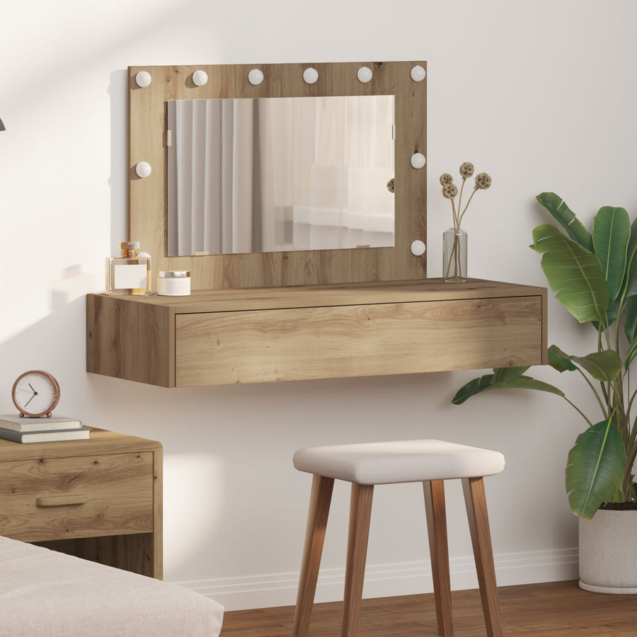 Wand Kaptafel Lichten 100 x 40 x 70 cm Ambachtelijk eiken met LED