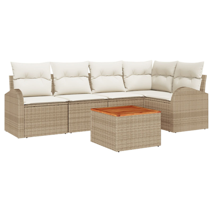 6-Delige Tuinbankset Met Kussens Beige Poly Rattan Acacia