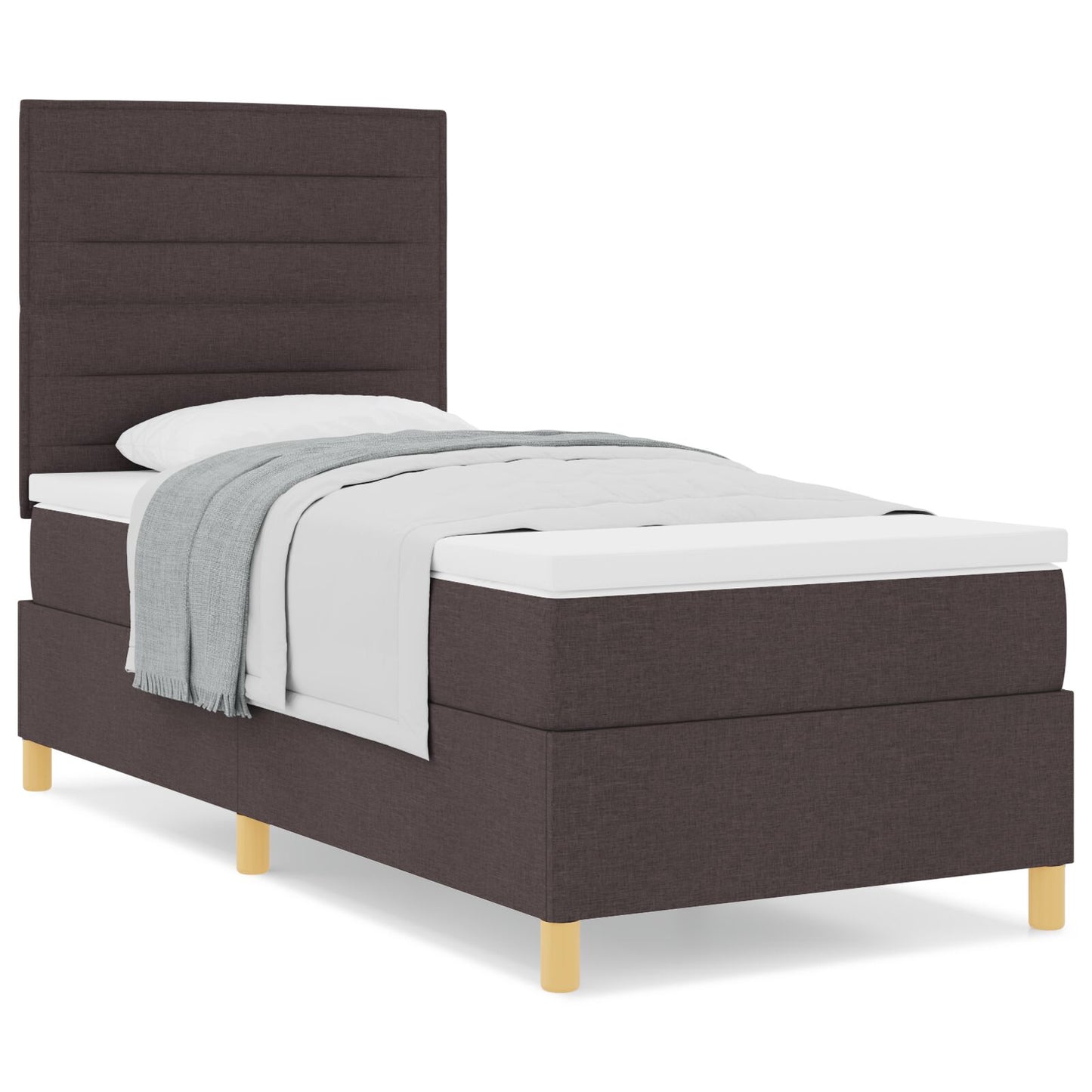 Boxspringbed Met Matras Donkerbruin 90X200 Cm Stof Blauw