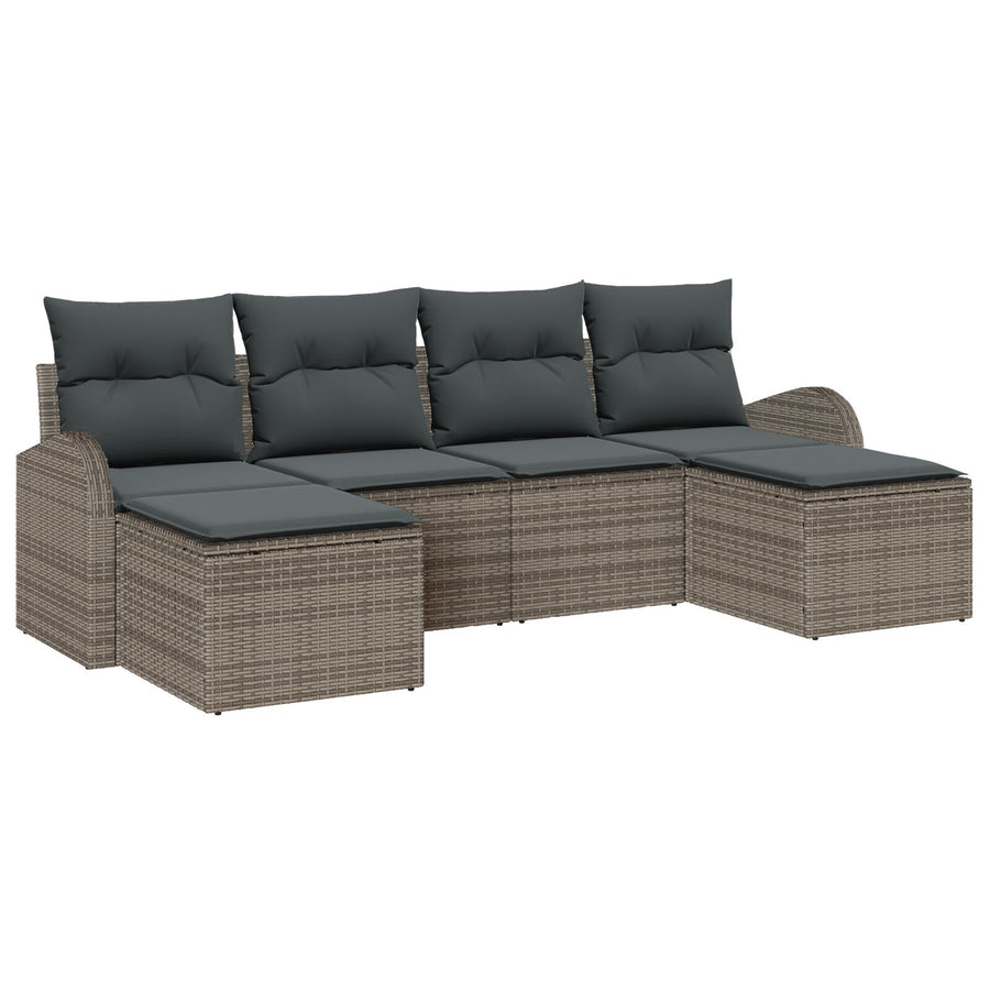 6-Delige Tuin Sofa Set Met Kussens Grijs Poly Rattan