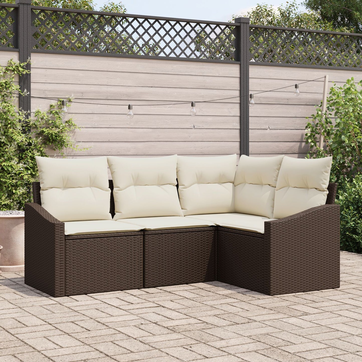 4-Delige Tuin Sofa Set Met Kussens Bruin Poly Rattan