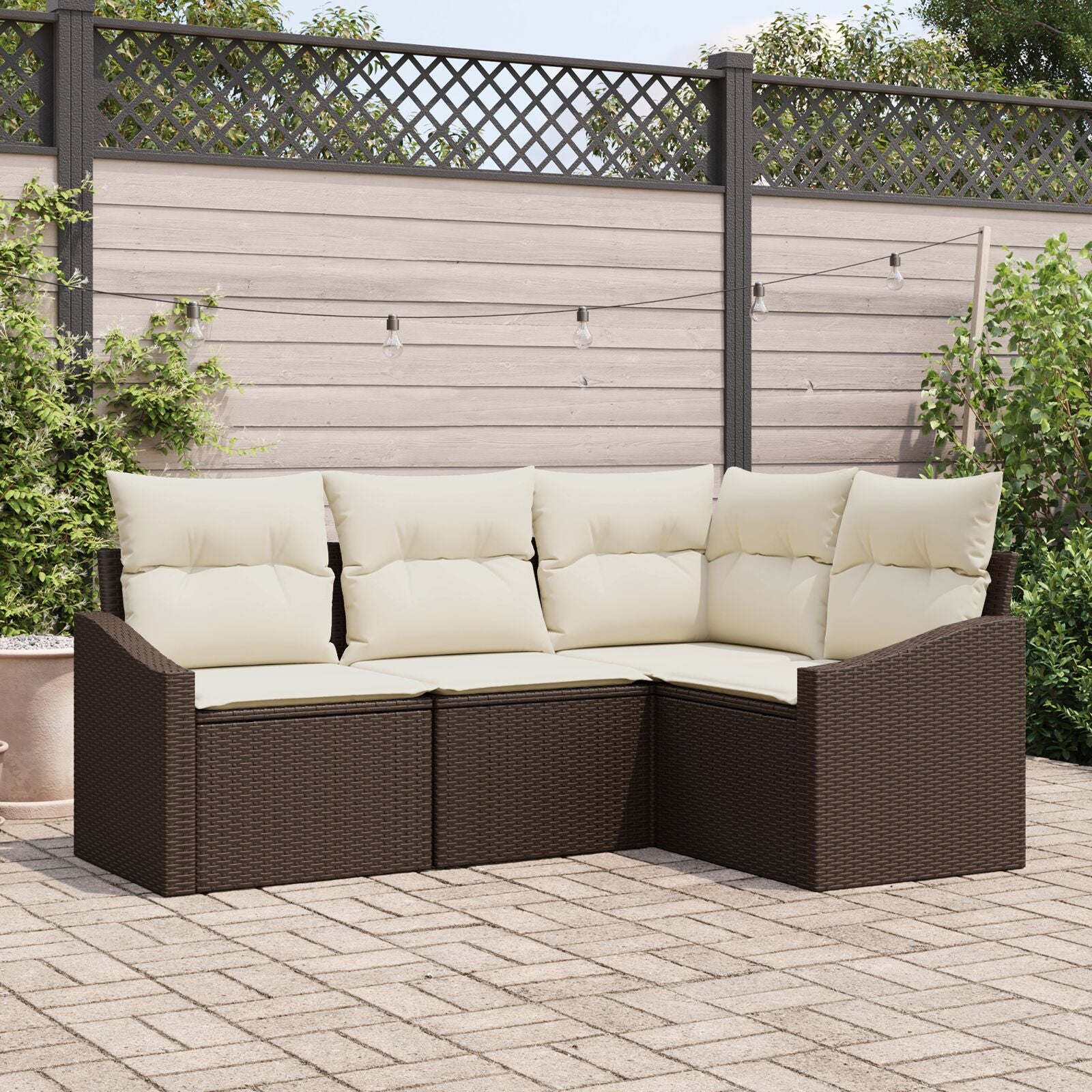 4-Delige Tuin Sofa Set Met Kussens Bruin Poly Rattan