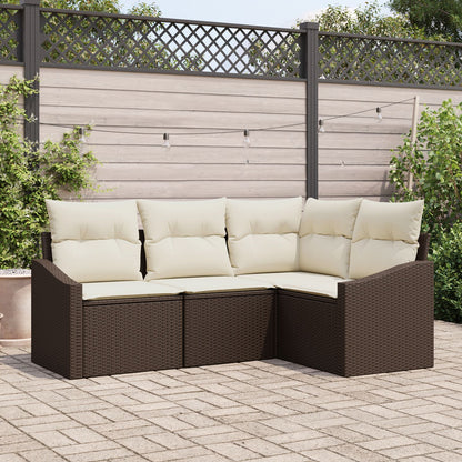 4-Delige Tuin Sofa Set Met Kussens Bruin Poly Rattan