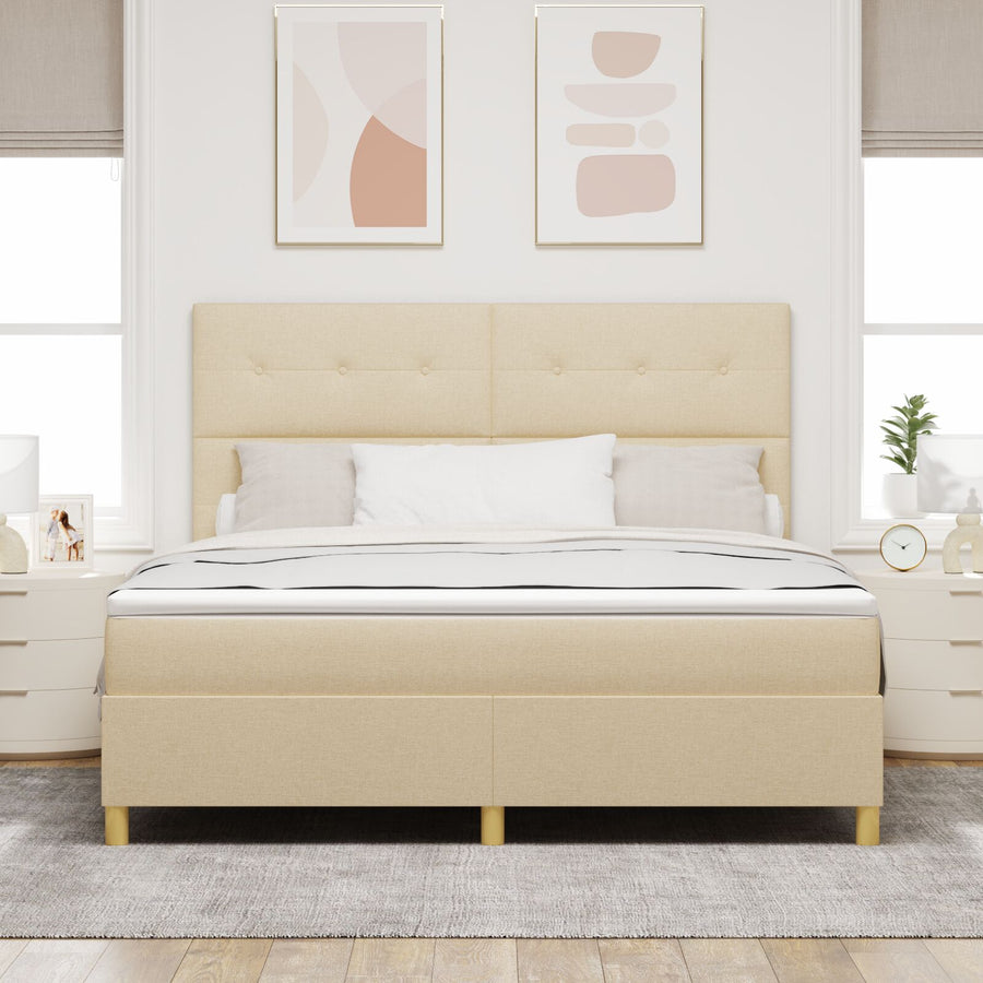 Boxspring Bed Met Matras Crème Super King Stof Blauw
